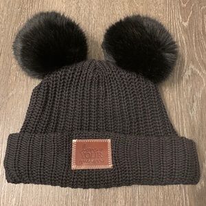 Love Your Melon Double Pom Black Beanie